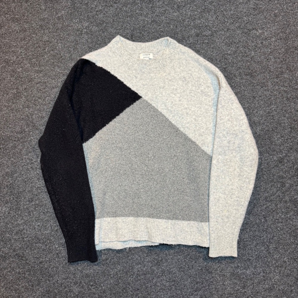 J.Crew Extra-Soft Colorblock Geometric Crewneck Sweater Grey Black L